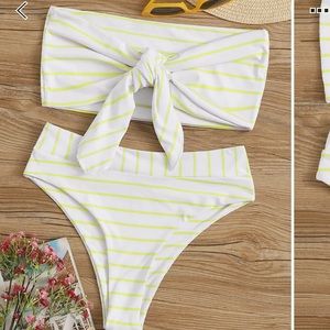 Striped Tie Front Bandeau With High Waist